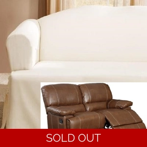 Dual Reclining LOVESEAT Slipcover T Cushion Cotton Cream Sure Fit
